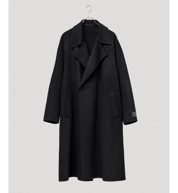 ADAM ET ROPE'「メリノウール ダブルフェイス セミダブルコート / マフラー付き」|ステンカラーコート|ブラック(01)