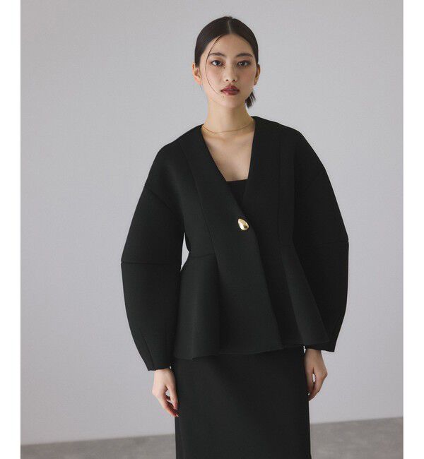 ADAM ET ROPE'「エッグブローチ付きペプラムカーディガン」|カーディガン|ブラック(01)