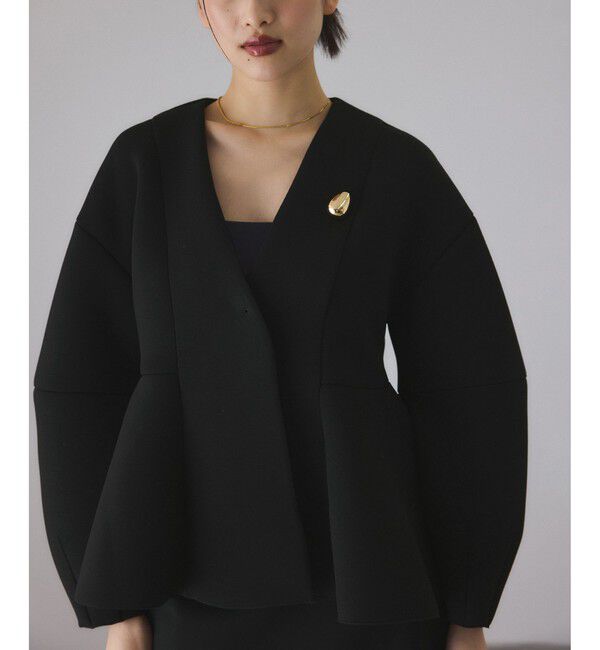 ADAM ET ROPE'「エッグブローチ付きペプラムカーディガン」|カーディガン|