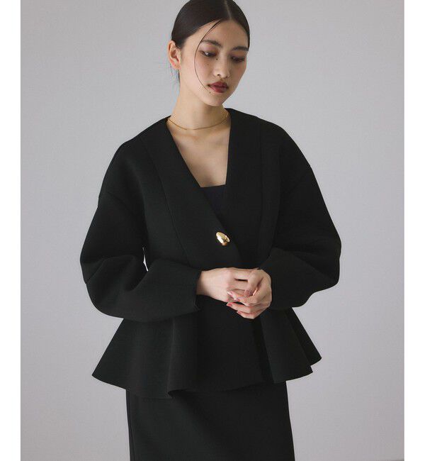 ADAM ET ROPE'「エッグブローチ付きペプラムカーディガン」|カーディガン|