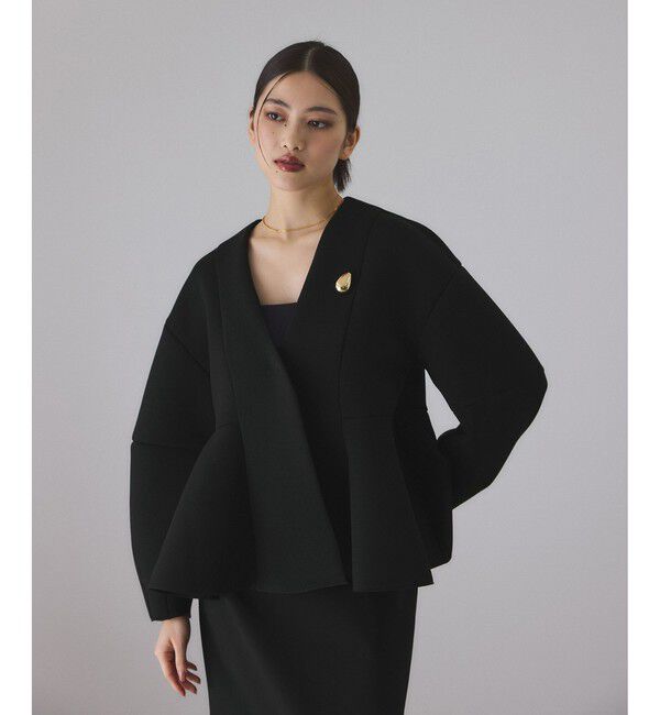 ADAM ET ROPE'「エッグブローチ付きペプラムカーディガン」|カーディガン|