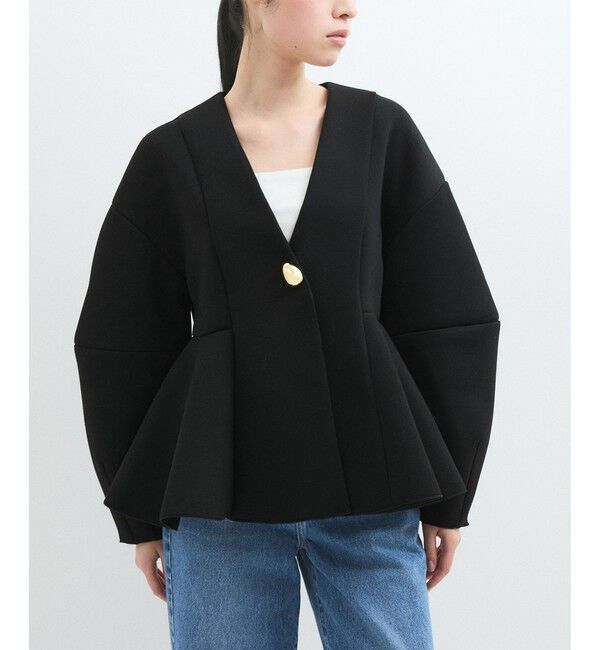 ADAM ET ROPE'「エッグブローチ付きペプラムカーディガン」|カーディガン|