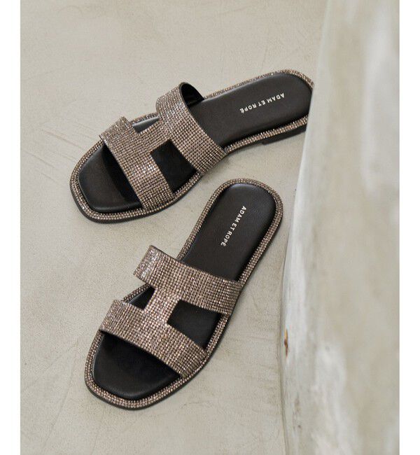 ADAM ET ROPE'「Iストラップラインストーンサンダル」|サンダル|ブラウン系(22)