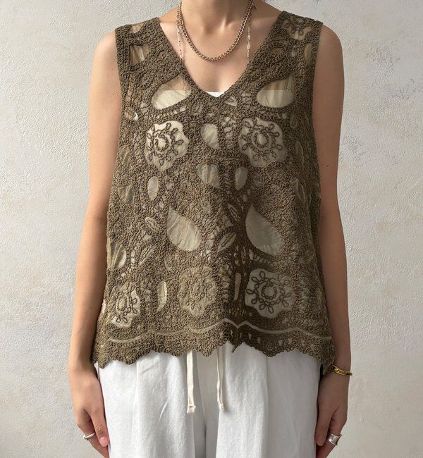  「刺繍前後2WAYレースタンク」|シャツ・ブラウス|