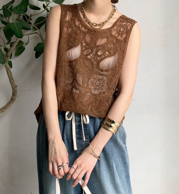  「刺繍前後2WAYレースタンク」|シャツ・ブラウス|