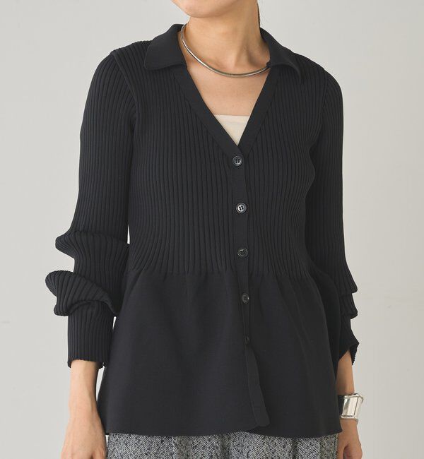  「ペプラム衿カーデ」|ニット・セーター|ブラック