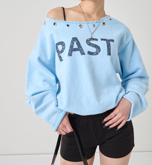  「EYELET OFF-SHOULDER LOGO SWEAT」|Tシャツ・カットソー|サックスブルー
