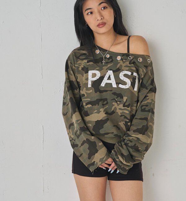  「EYELET OFF-SHOULDER LOGO SWEAT」|Tシャツ・カットソー|