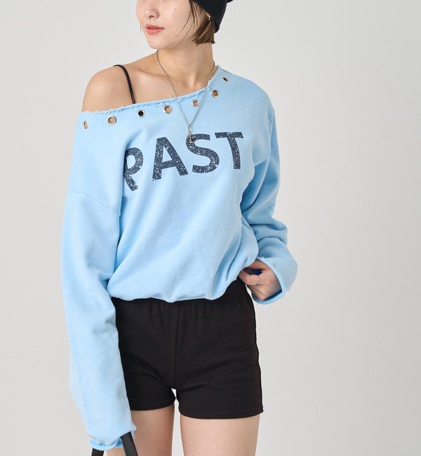  「EYELET OFF-SHOULDER LOGO SWEAT」|Tシャツ・カットソー|