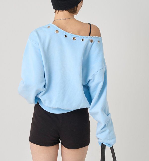  「EYELET OFF-SHOULDER LOGO SWEAT」|Tシャツ・カットソー|