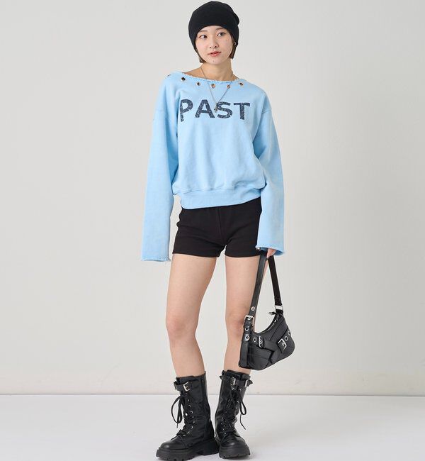  「EYELET OFF-SHOULDER LOGO SWEAT」|Tシャツ・カットソー|