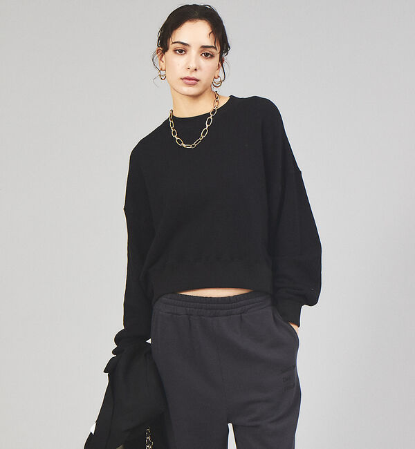 ABAHOUSE「【JEMORGAN/ジェーイーモーガン】柔編み裏毛ショート丈クルーネック / 吊」|スウェット・ジャージ|ブラック