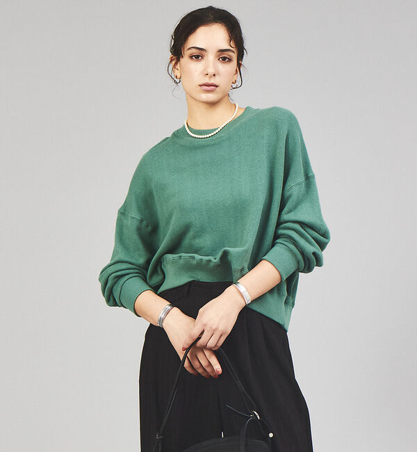 ABAHOUSE「【JEMORGAN/ジェーイーモーガン】柔編み裏毛ショート丈クルーネック / 吊」|スウェット・ジャージ|グリーン