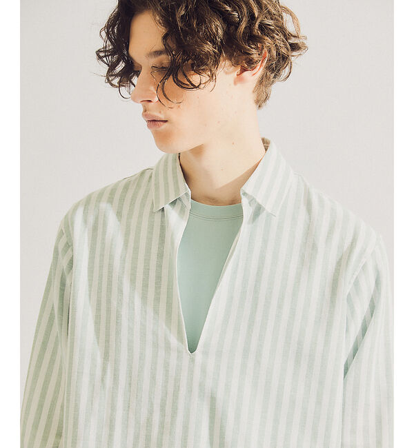 ABAHOUSE「【リネンブレンド】スキッパー プルオーバーシャツ」|シャツ・ブラウス|グリーン系その他1