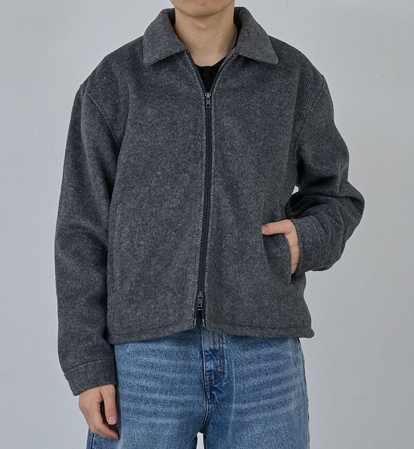 ABAHOUSE「【AH ABAHOUSE】クロップド ダブルジップアップ シャギーブルゾン」|ブルゾン・スタジャン|チャコールグレー