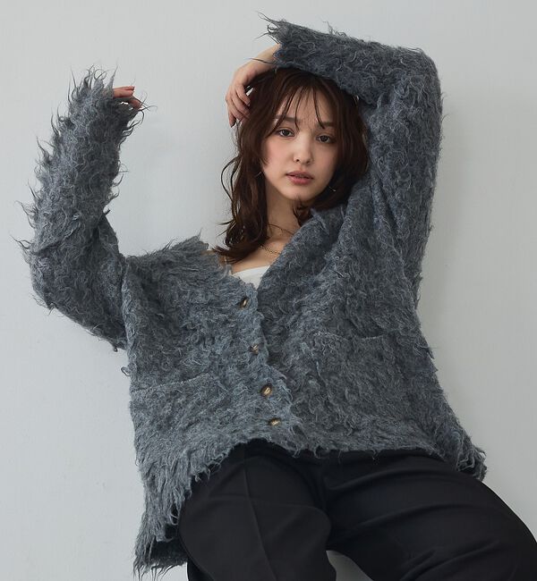 abahouse mavie「【スタッフ人気No1】シャギー起毛カーディガン/ニット/軽量/ガーリー/ふわふわ」|カーディガン|