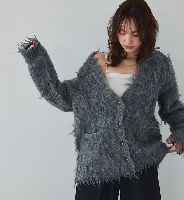 abahouse mavie「【スタッフ人気No1】シャギー起毛カーディガン/ニット/軽量/ガーリー/ふわふわ」|カーディガン|