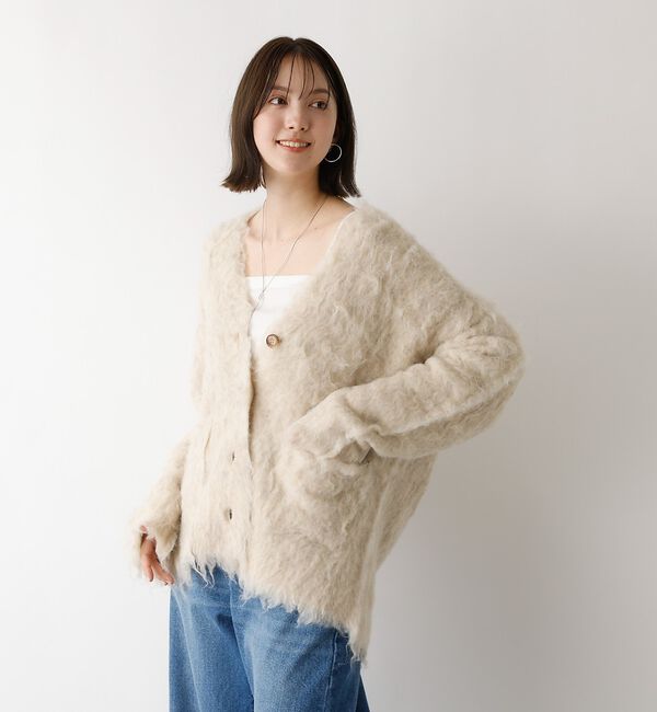 abahouse mavie「【スタッフ人気No1】シャギー起毛カーディガン/ニット/軽量/ガーリー/ふわふわ」|カーディガン|