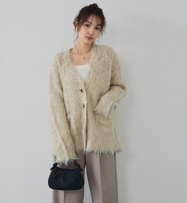 abahouse mavie「【スタッフ人気No1】シャギー起毛カーディガン/ニット/軽量/ガーリー/ふわふわ」|カーディガン|