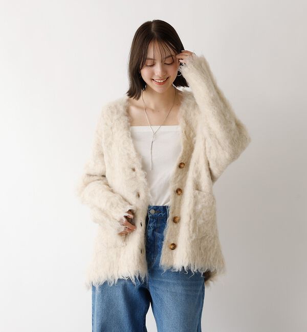 abahouse mavie「【スタッフ人気No1】シャギー起毛カーディガン/ニット/軽量/ガーリー/ふわふわ」|カーディガン|