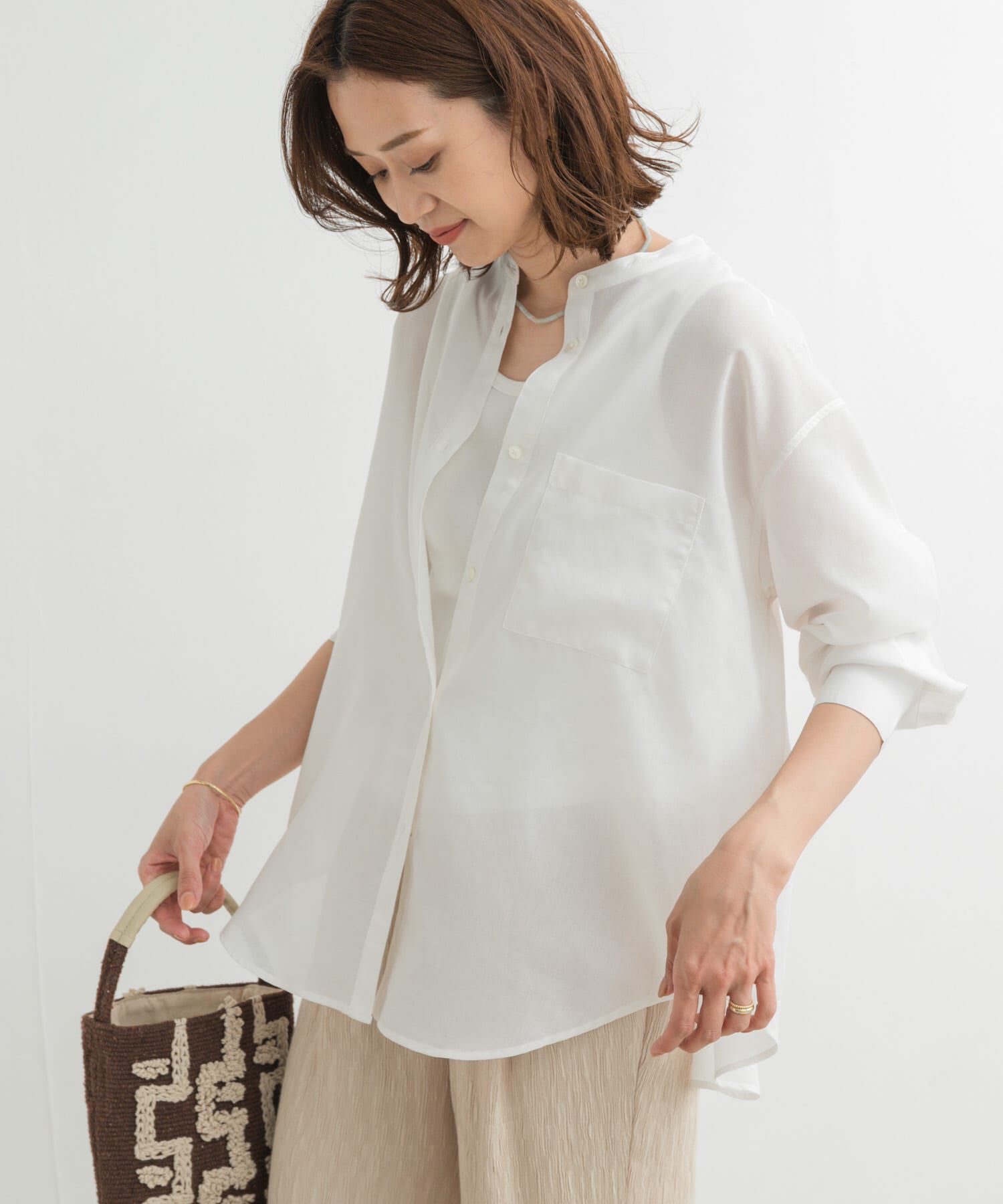 URBAN RESEARCH DOORS「『再入荷』『UR TECH』バンドカラーシャツ」|シャツ・ブラウス|