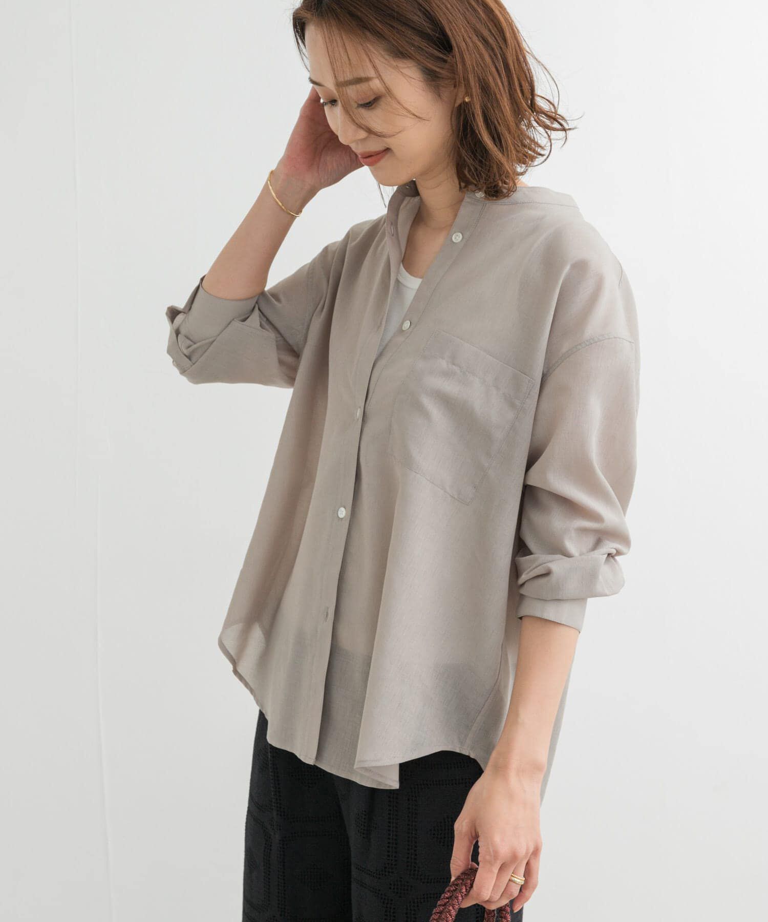 URBAN RESEARCH DOORS「『再入荷』『UR TECH』バンドカラーシャツ」|シャツ・ブラウス|ベージュ