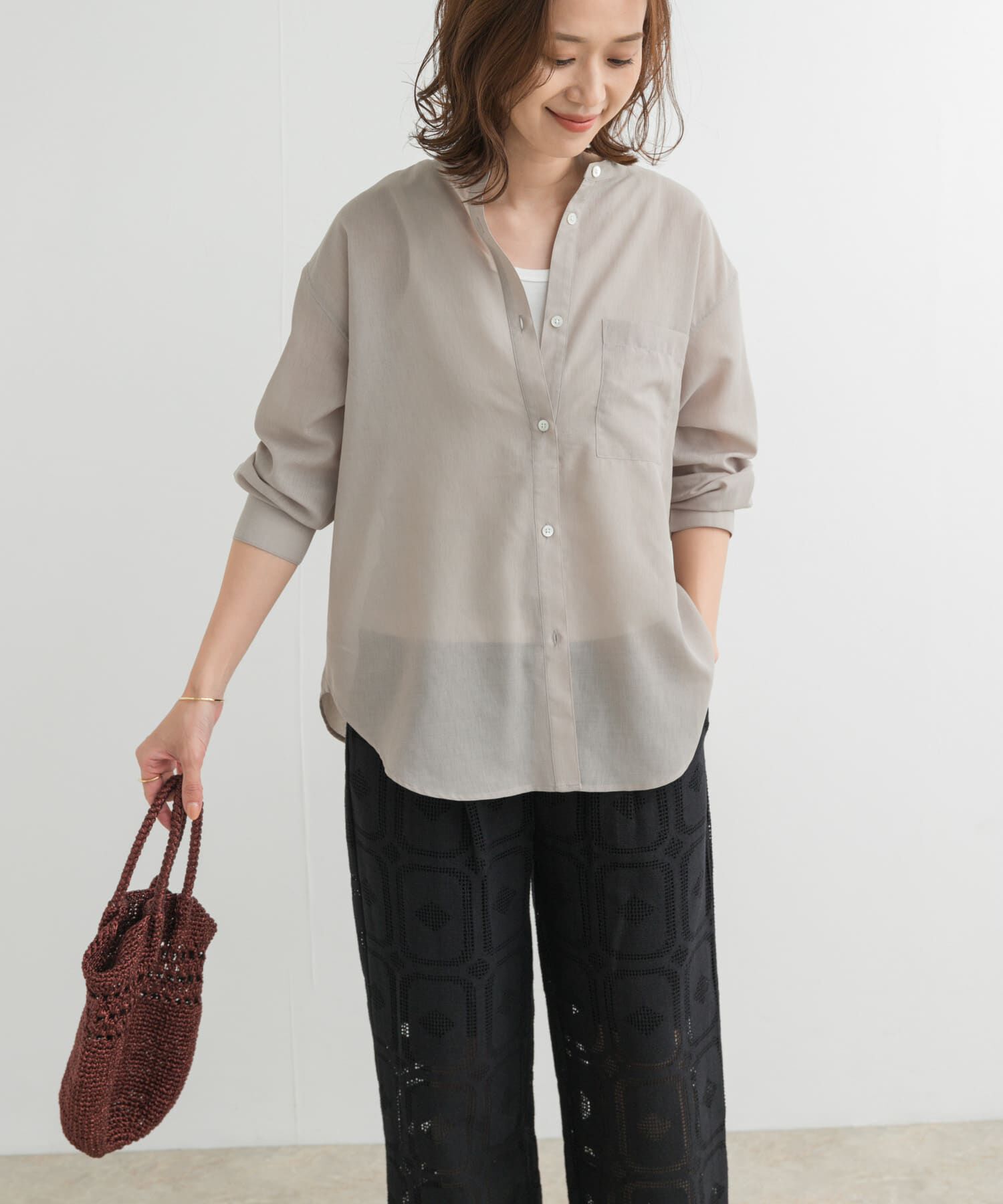 URBAN RESEARCH DOORS「『再入荷』『UR TECH』バンドカラーシャツ」|シャツ・ブラウス|