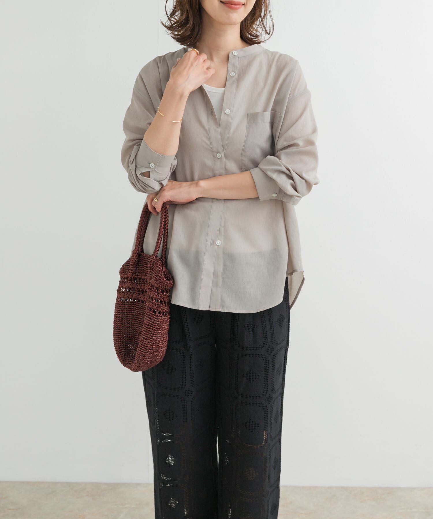 URBAN RESEARCH DOORS「『再入荷』『UR TECH』バンドカラーシャツ」|シャツ・ブラウス|