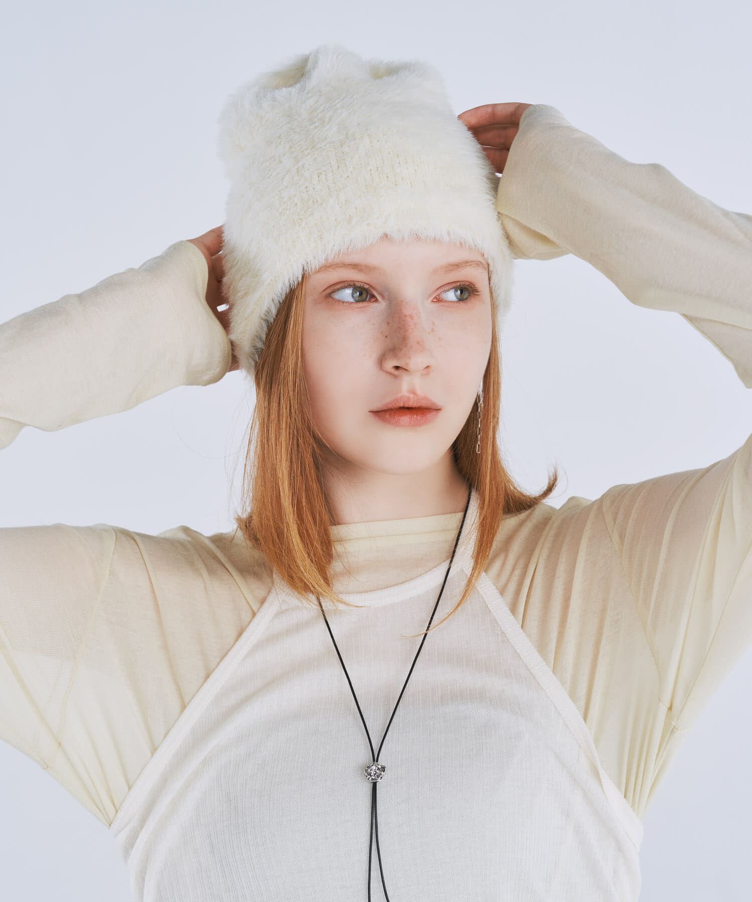 SMELLY「シャギービーニー」|ニット帽|アイボリー