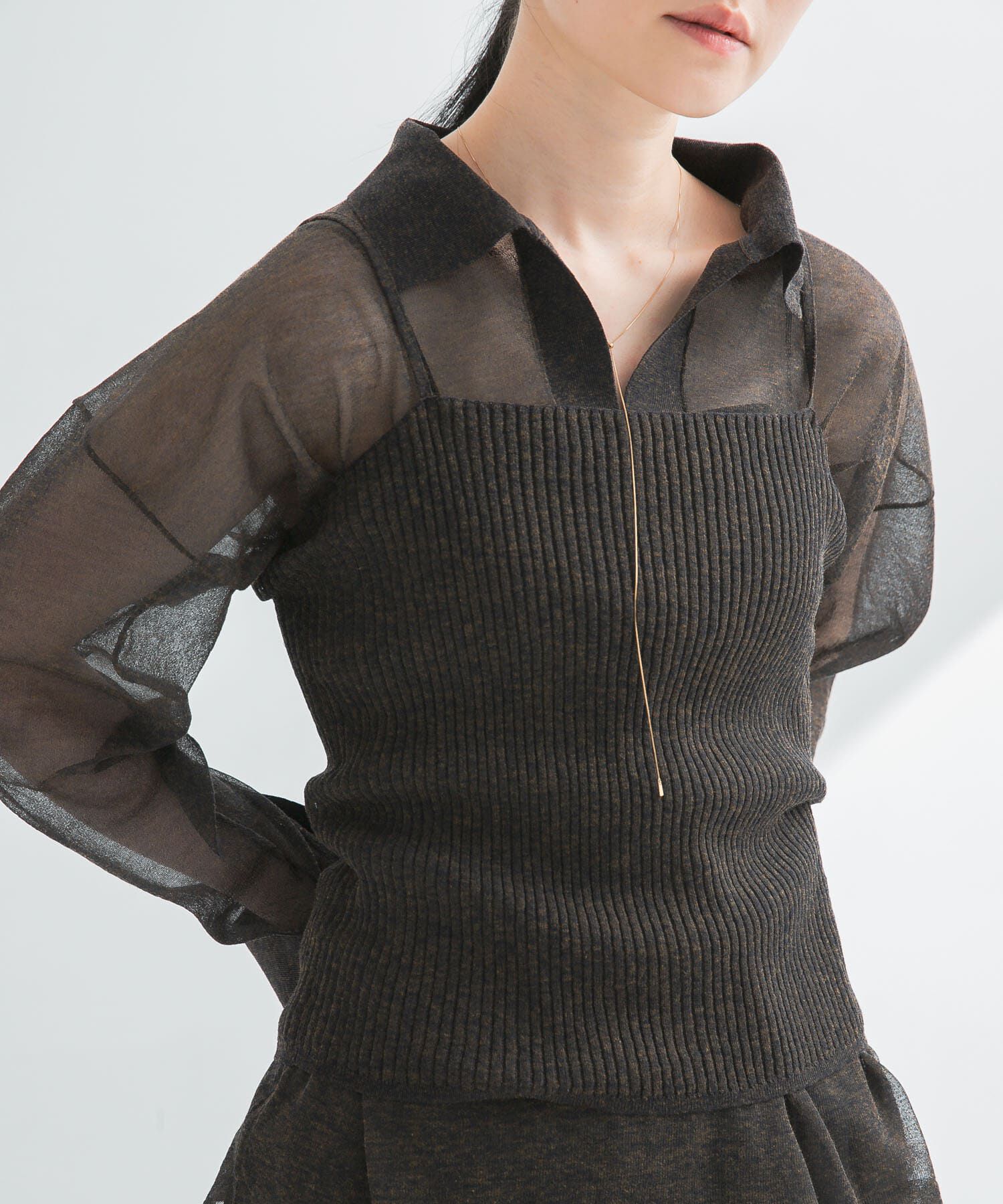 URBAN RESEARCH「ラミー混リブシアーキャミソール」|キャミソール|ブラウン系その他