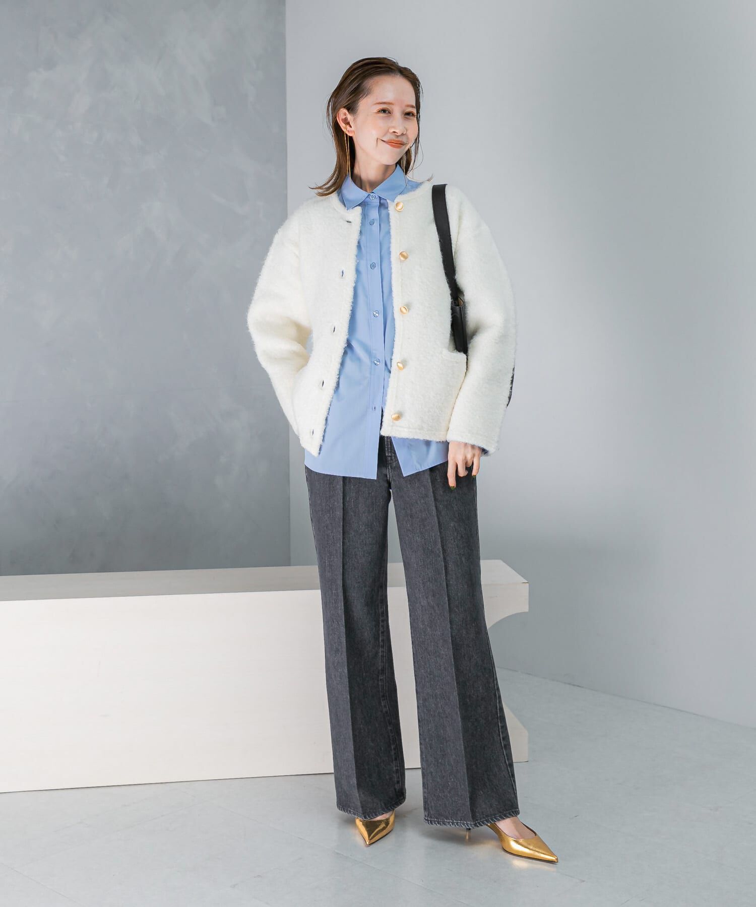 URBAN RESEARCH ROSSO「『WEB/一部店舗限定』ウール混ブークレニットジャケット」|ノーカラーコート|