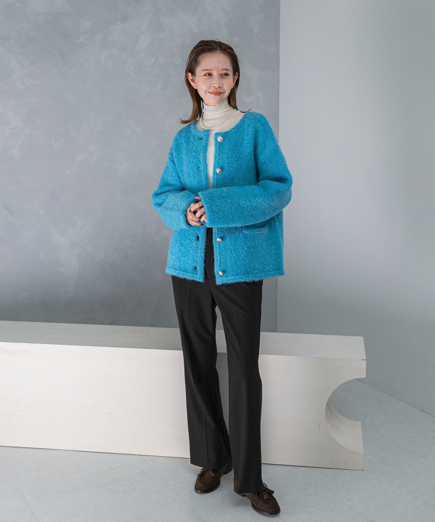 URBAN RESEARCH ROSSO「『WEB/一部店舗限定』ウール混ブークレニットジャケット」|ノーカラーコート|