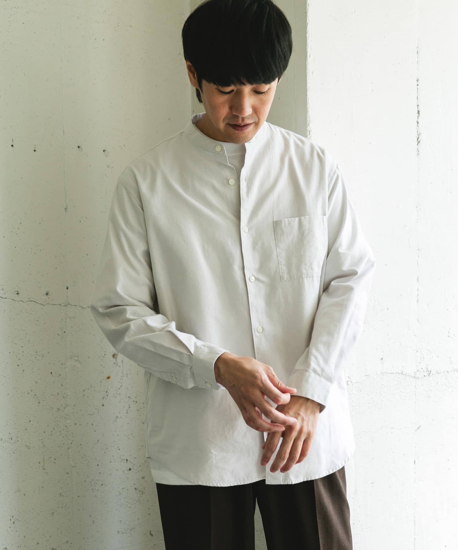 URBAN RESEARCH DOORS「ピーチ起毛 バンドカラー ロングスリーブシャツ」|シャツ・ブラウス|