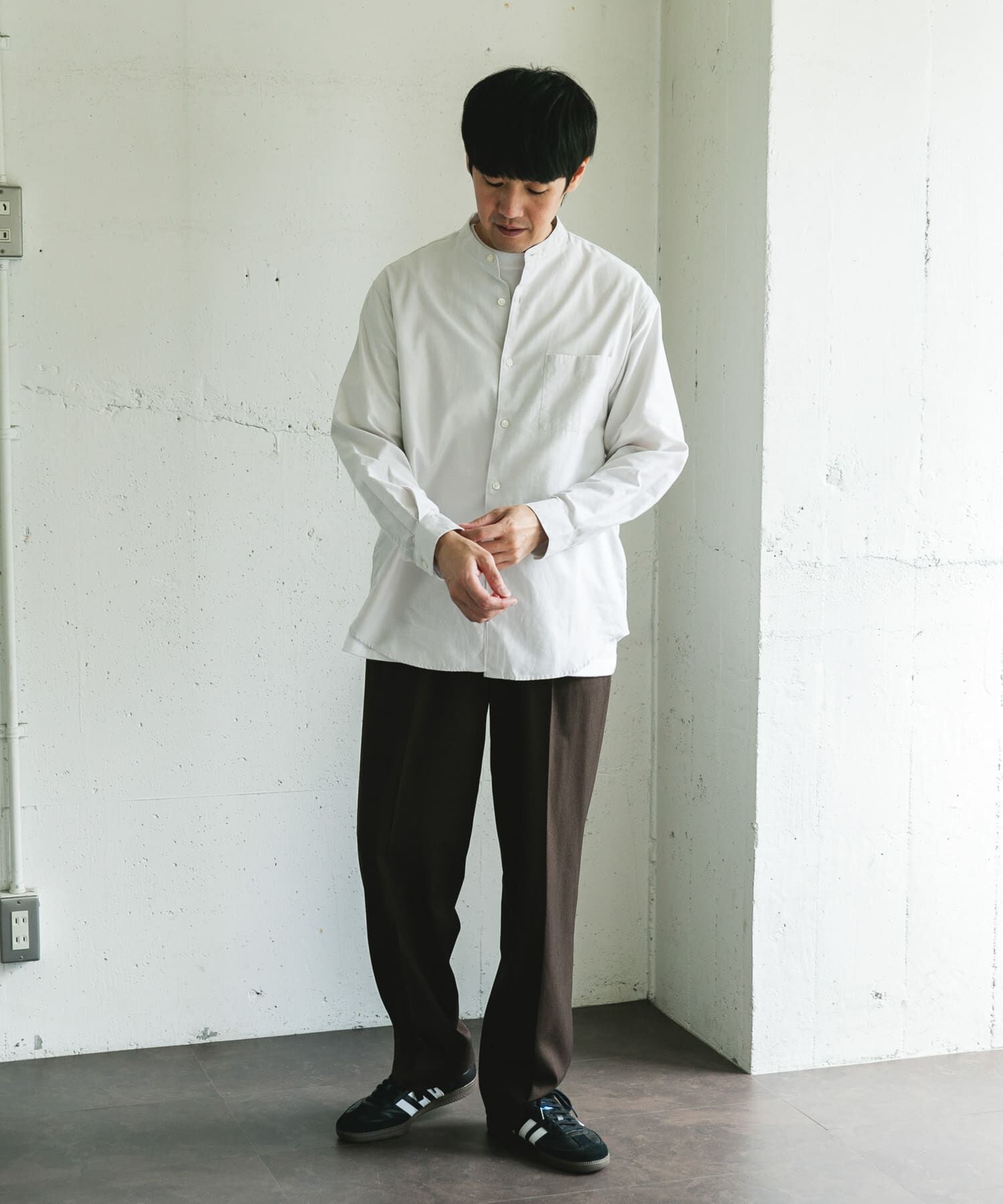 URBAN RESEARCH DOORS「ピーチ起毛 バンドカラー ロングスリーブシャツ」|シャツ・ブラウス|