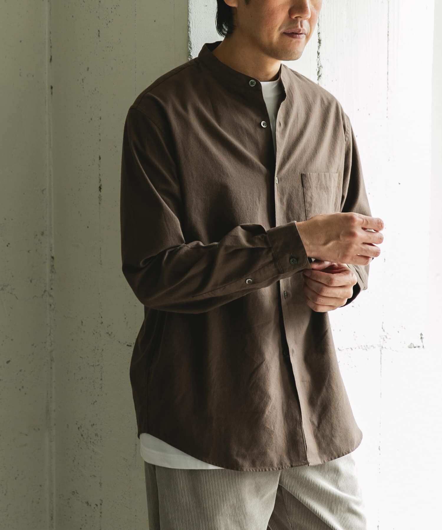 URBAN RESEARCH DOORS「ピーチ起毛 バンドカラー ロングスリーブシャツ」|シャツ・ブラウス|