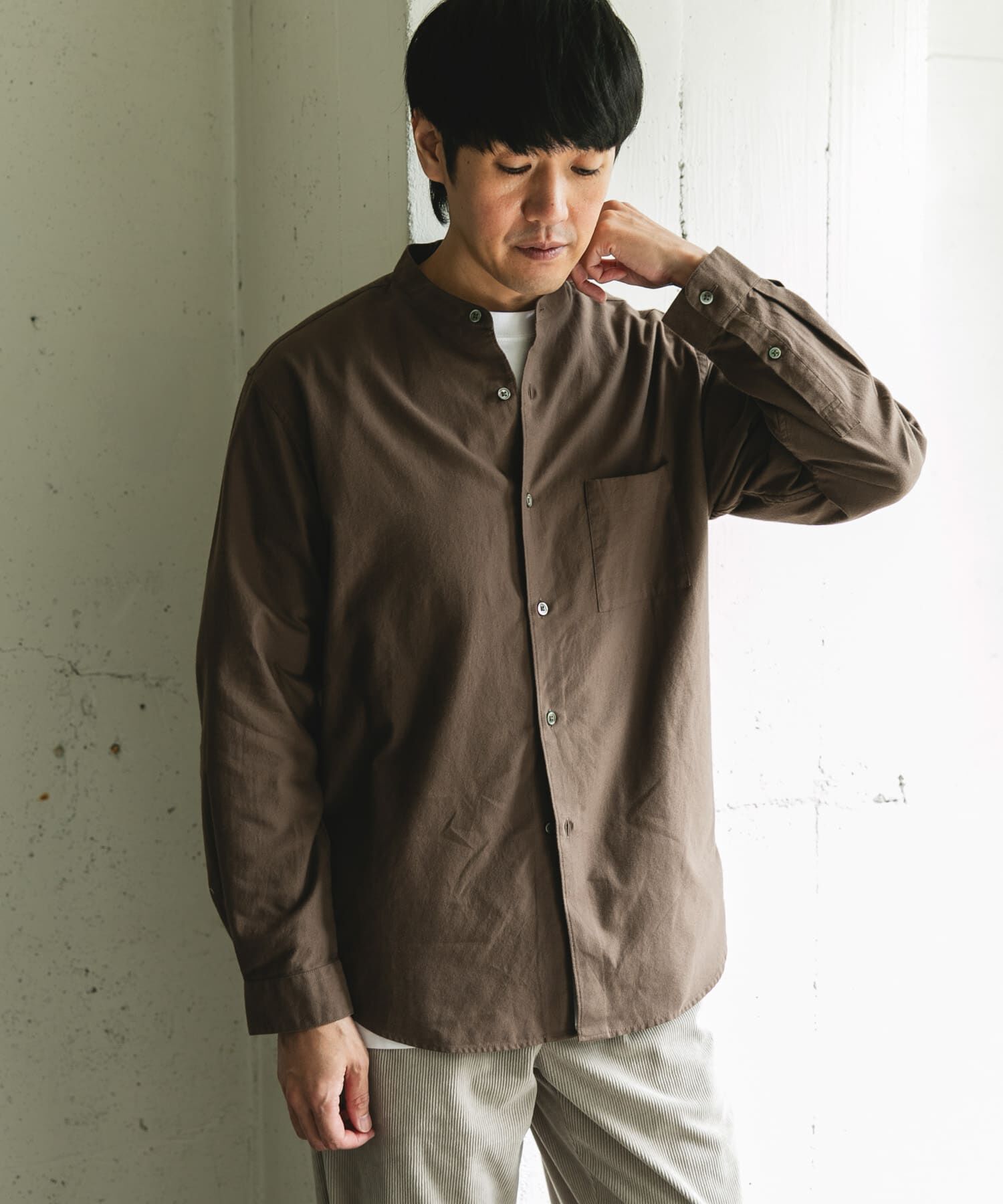 URBAN RESEARCH DOORS「ピーチ起毛 バンドカラー ロングスリーブシャツ」|シャツ・ブラウス|