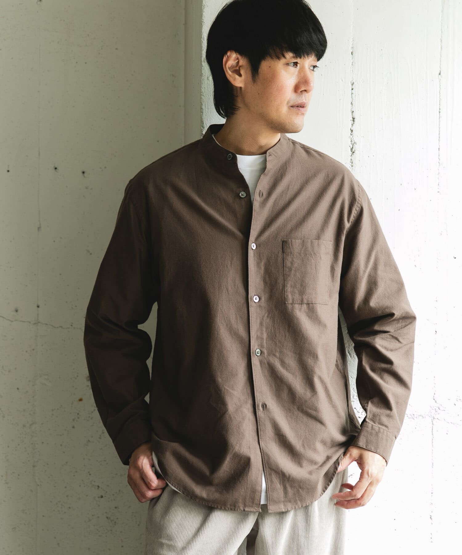 URBAN RESEARCH DOORS「ピーチ起毛 バンドカラー ロングスリーブシャツ」|シャツ・ブラウス|