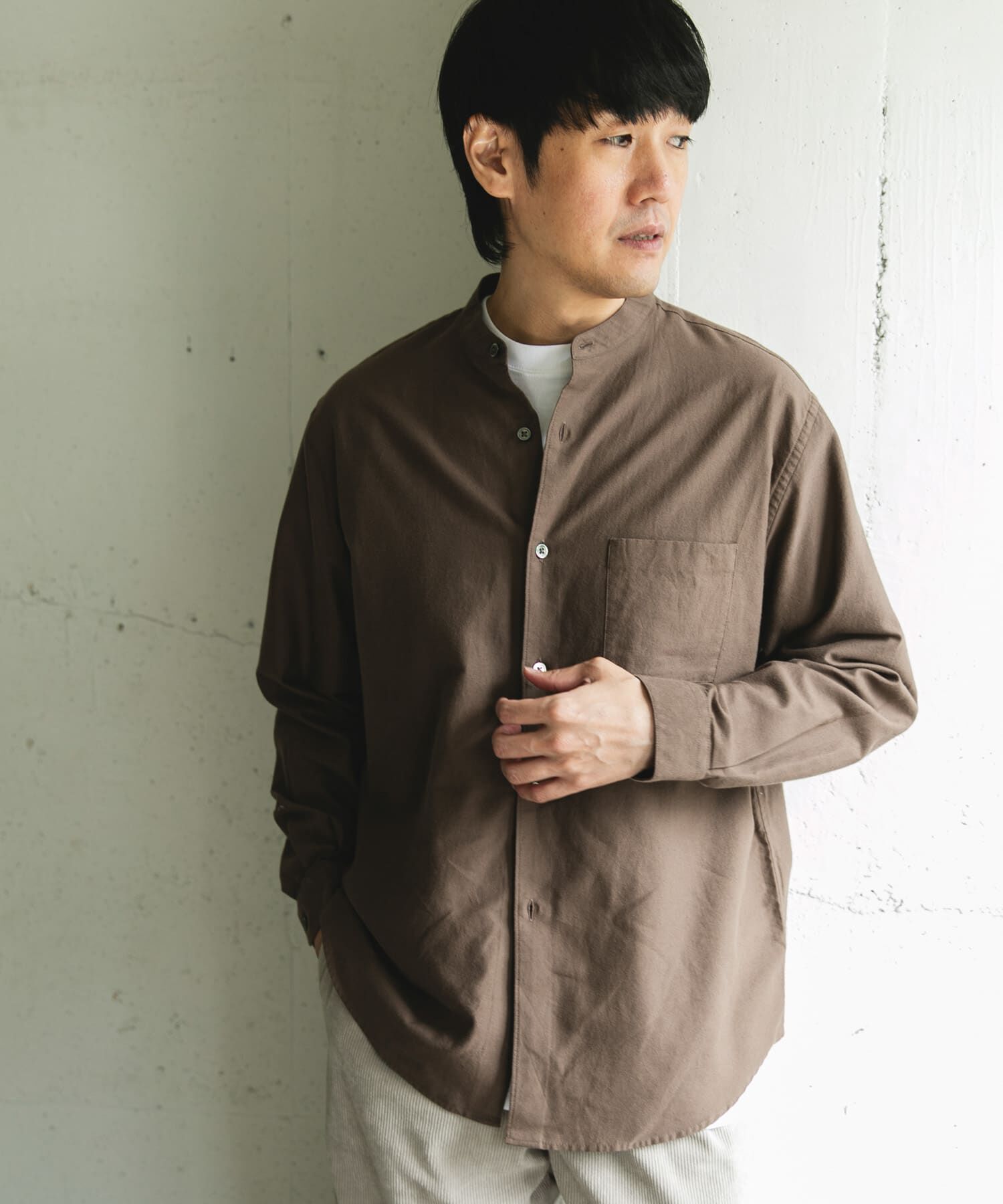 URBAN RESEARCH DOORS「ピーチ起毛 バンドカラー ロングスリーブシャツ」|シャツ・ブラウス|