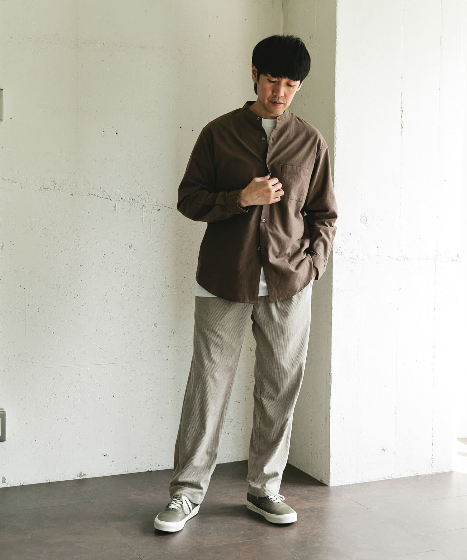 URBAN RESEARCH DOORS「ピーチ起毛 バンドカラー ロングスリーブシャツ」|シャツ・ブラウス|