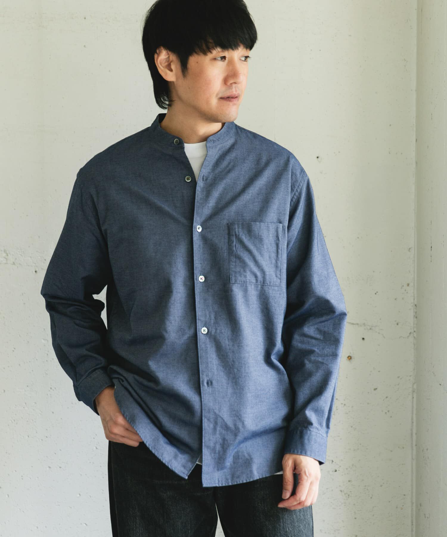 URBAN RESEARCH DOORS「ピーチ起毛 バンドカラー ロングスリーブシャツ」|シャツ・ブラウス|