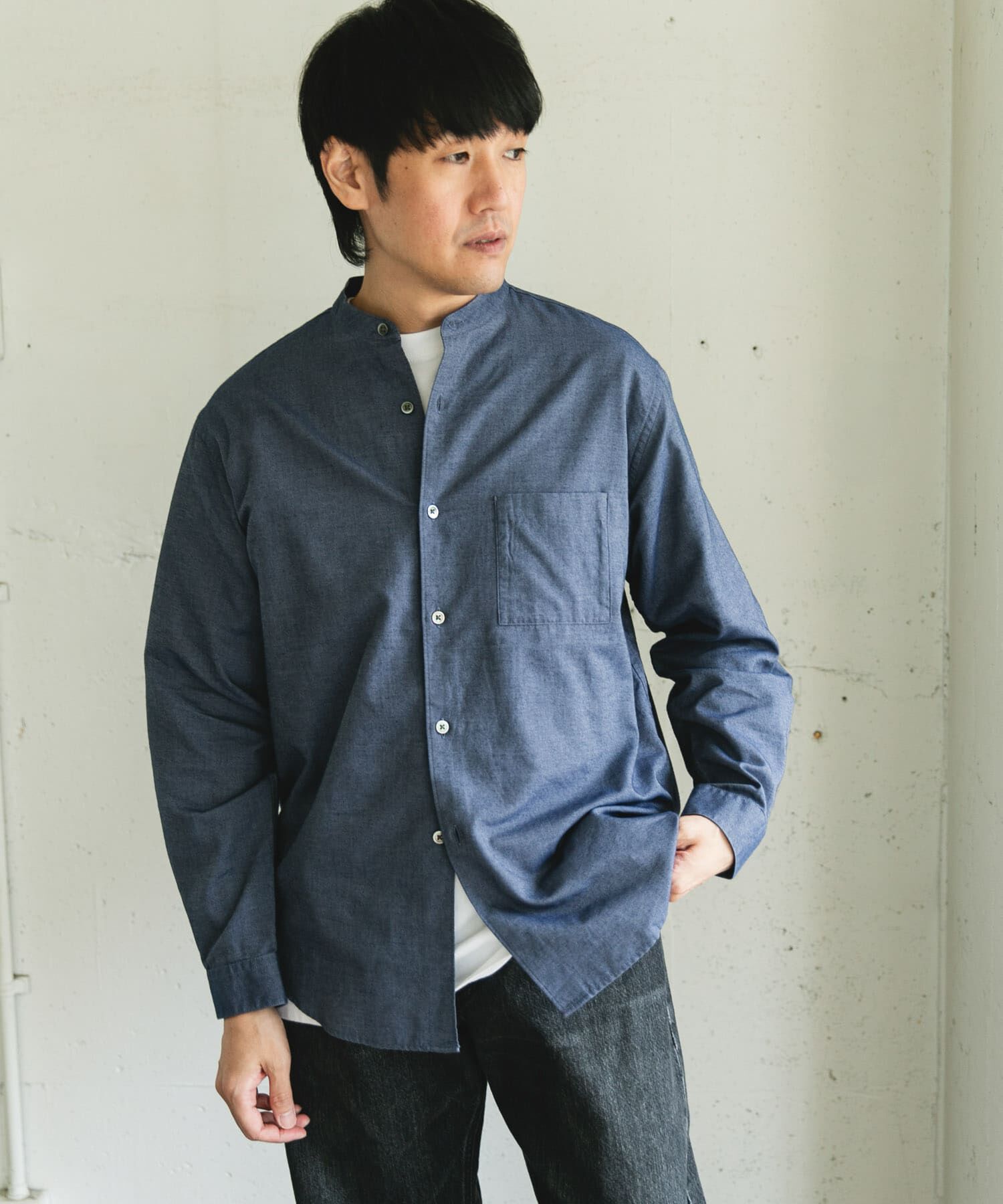 URBAN RESEARCH DOORS「ピーチ起毛 バンドカラー ロングスリーブシャツ」|シャツ・ブラウス|