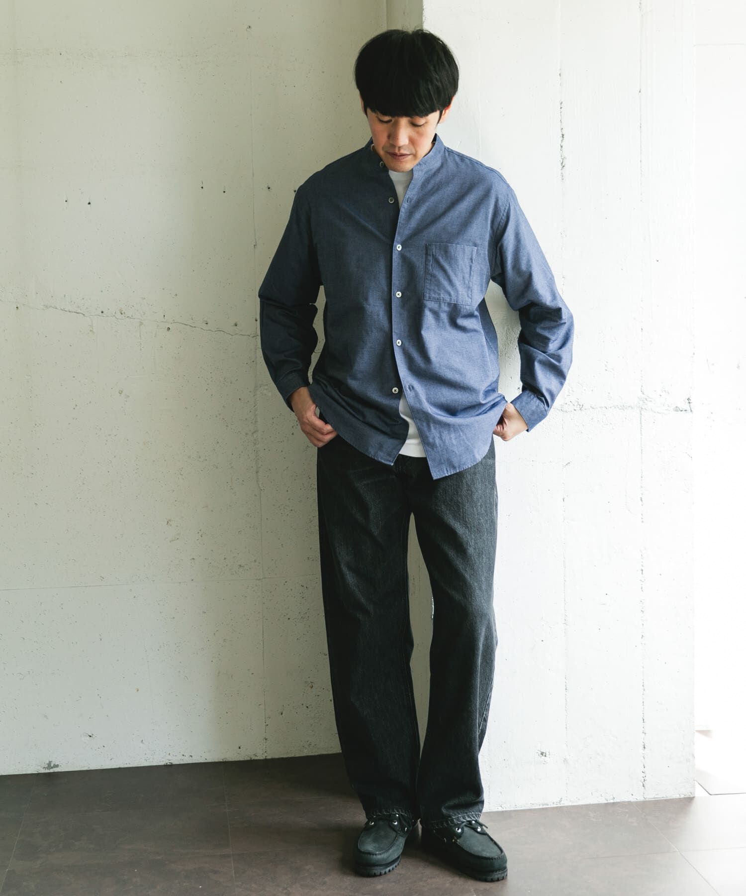 URBAN RESEARCH DOORS「ピーチ起毛 バンドカラー ロングスリーブシャツ」|シャツ・ブラウス|