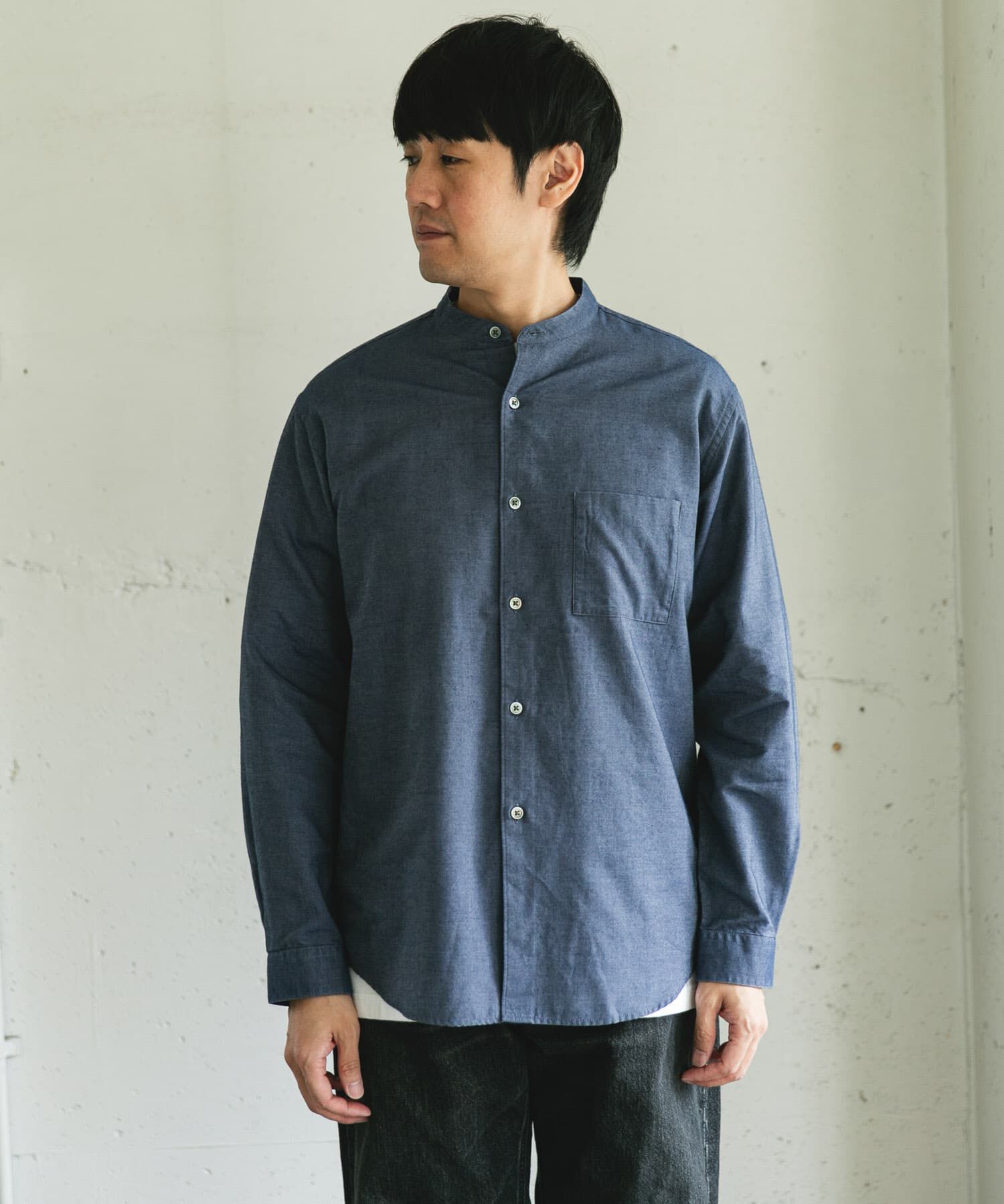 URBAN RESEARCH DOORS「ピーチ起毛 バンドカラー ロングスリーブシャツ」|シャツ・ブラウス|