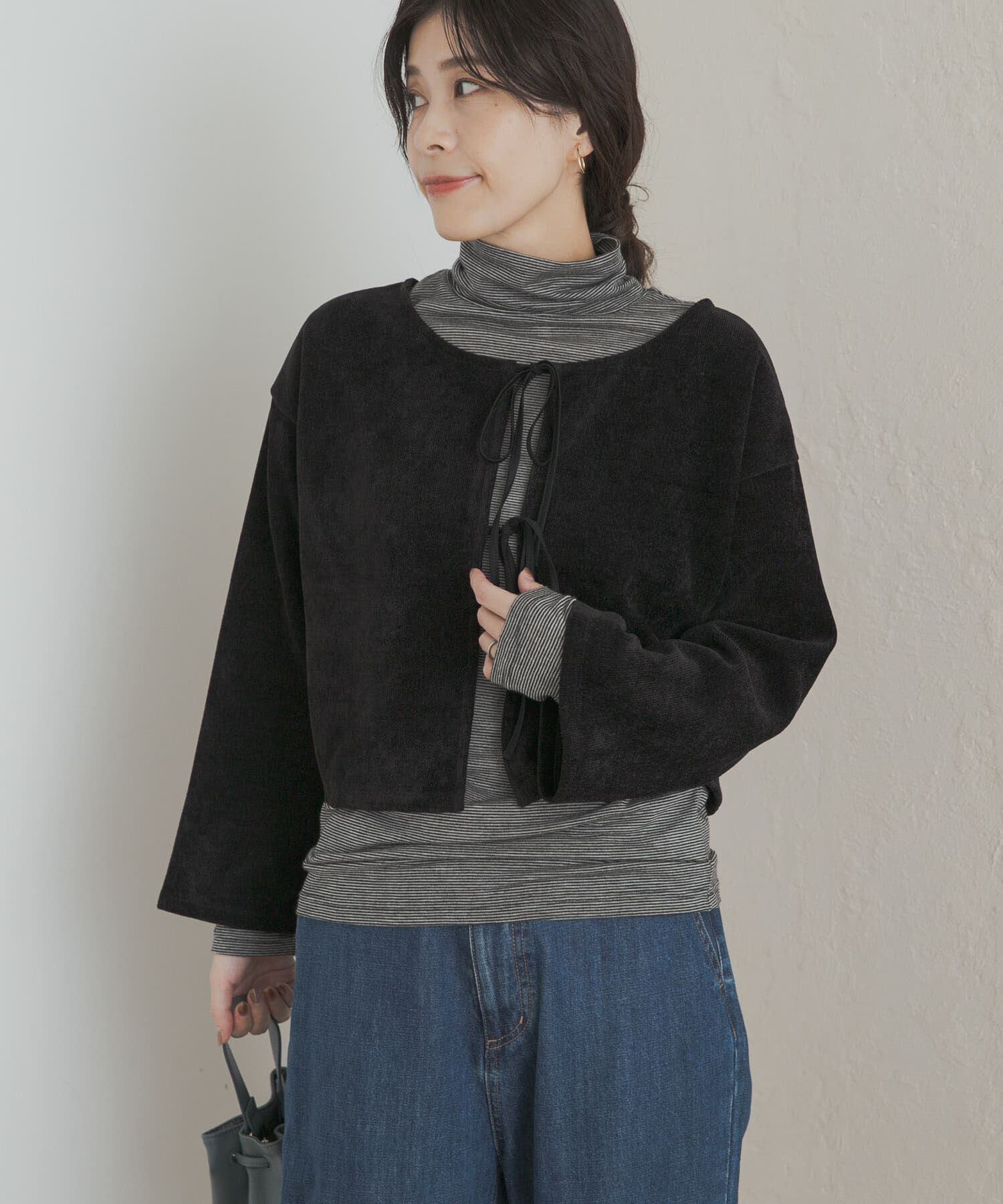 URBAN RESEARCH DOORS「ベロアリボンカットカーディガン」|カーディガン|