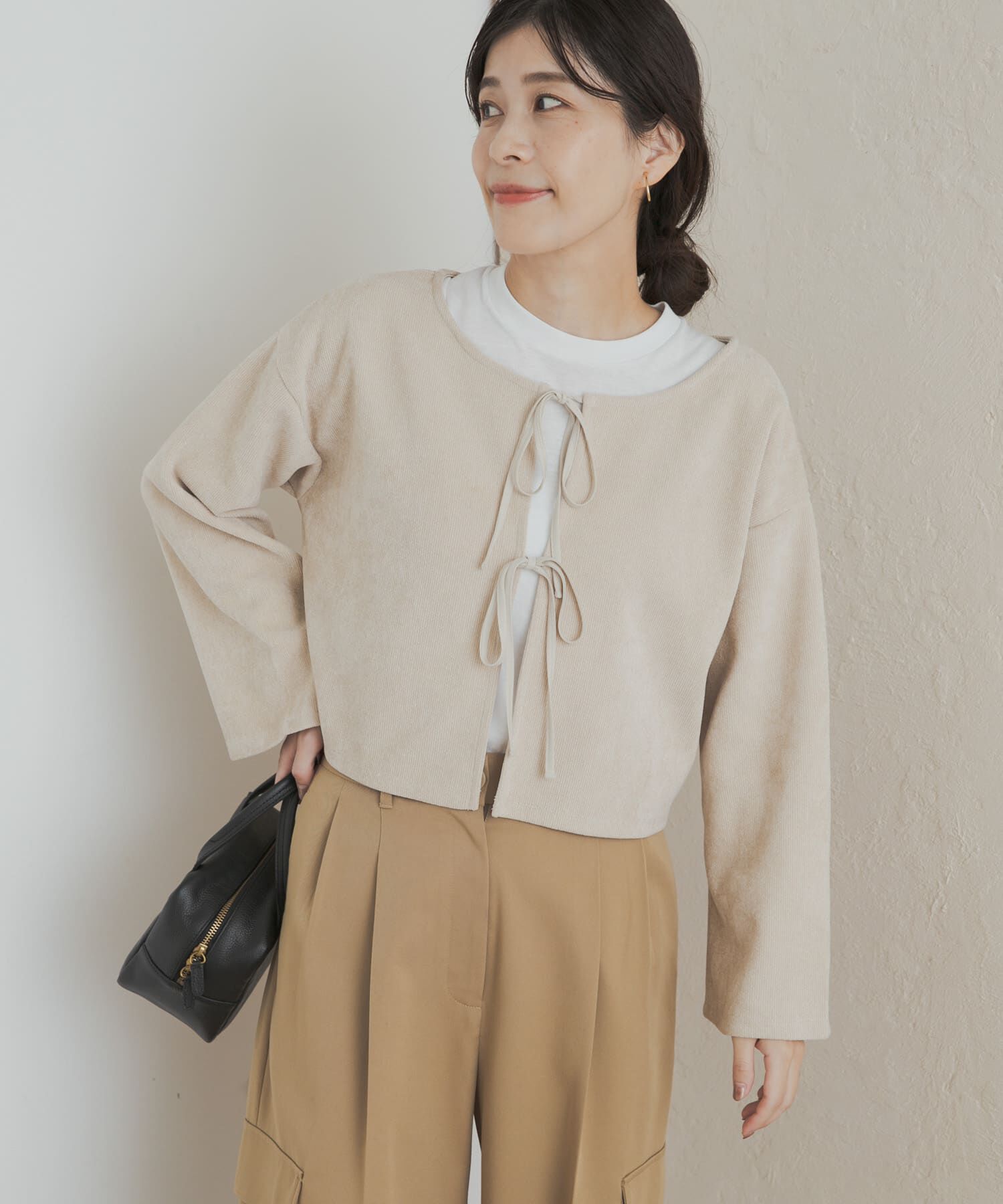 URBAN RESEARCH DOORS「ベロアリボンカットカーディガン」|カーディガン|ナチュラル