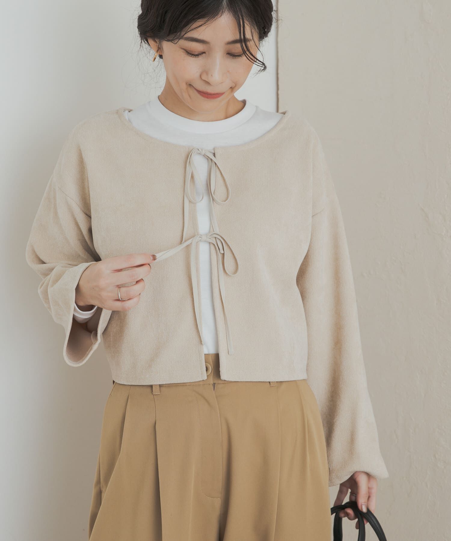 URBAN RESEARCH DOORS「ベロアリボンカットカーディガン」|カーディガン|