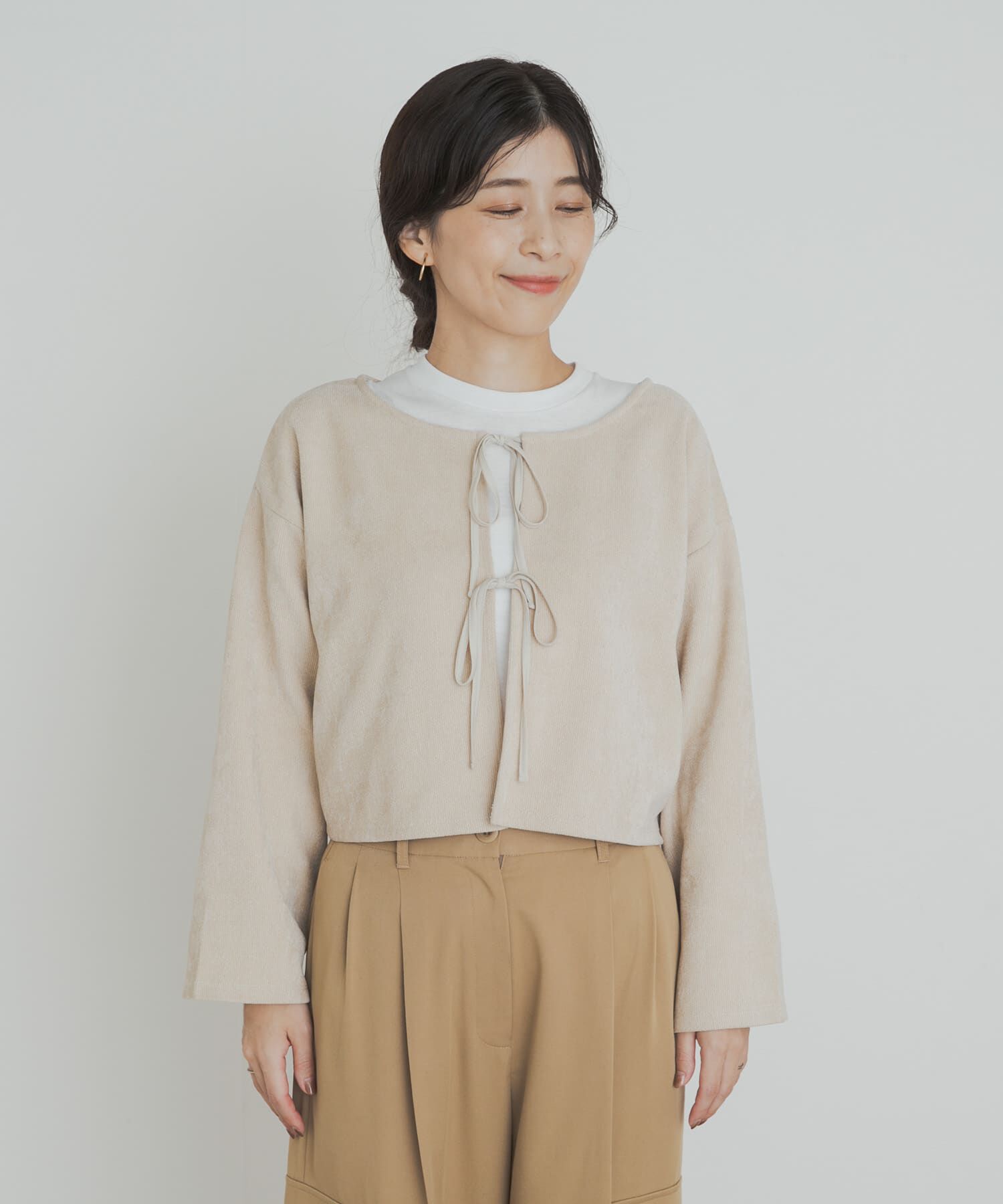 URBAN RESEARCH DOORS「ベロアリボンカットカーディガン」|カーディガン|