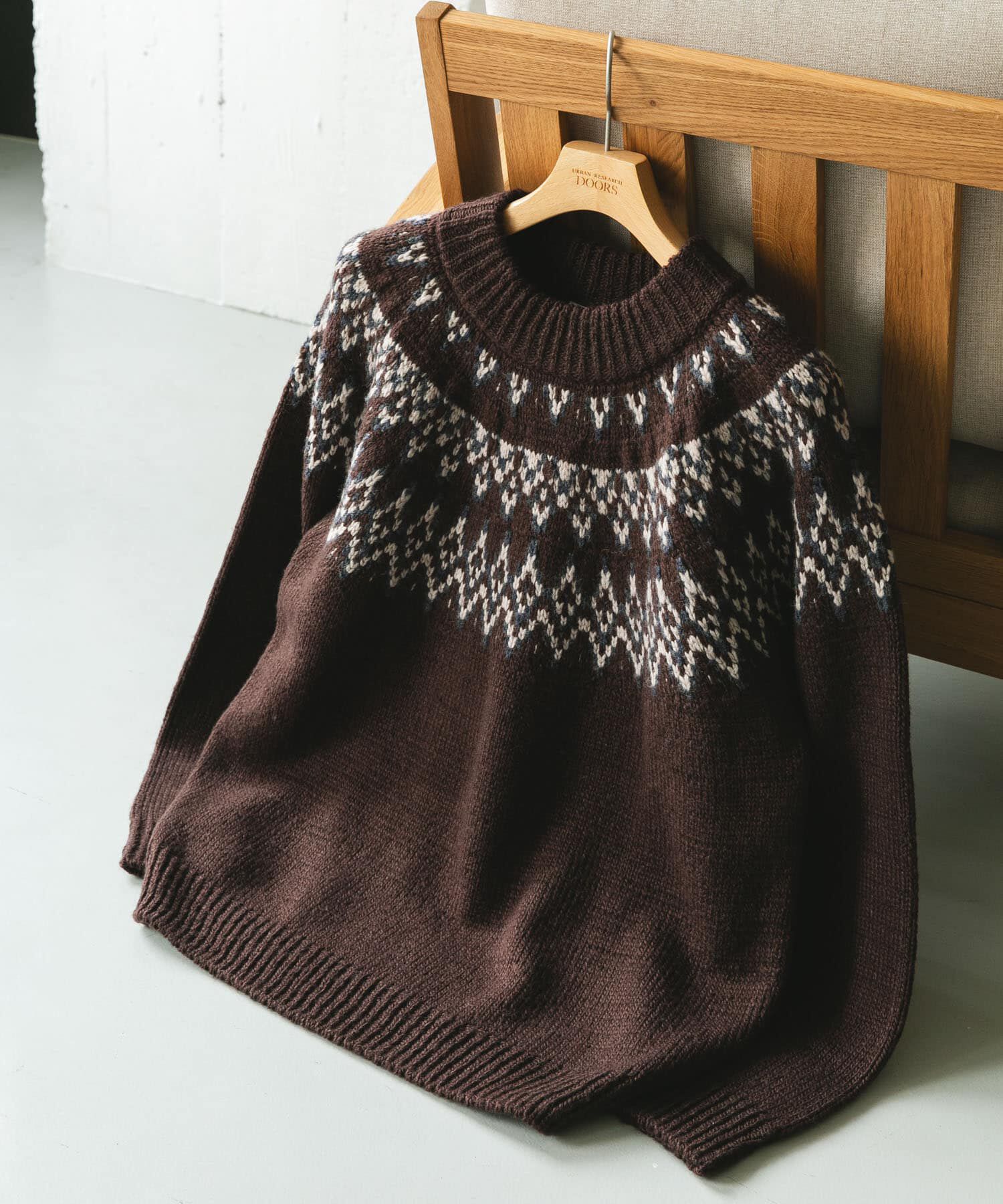 URBAN RESEARCH DOORS「求心柄モックネックニット」|ニット・セーター|ブラウン系その他