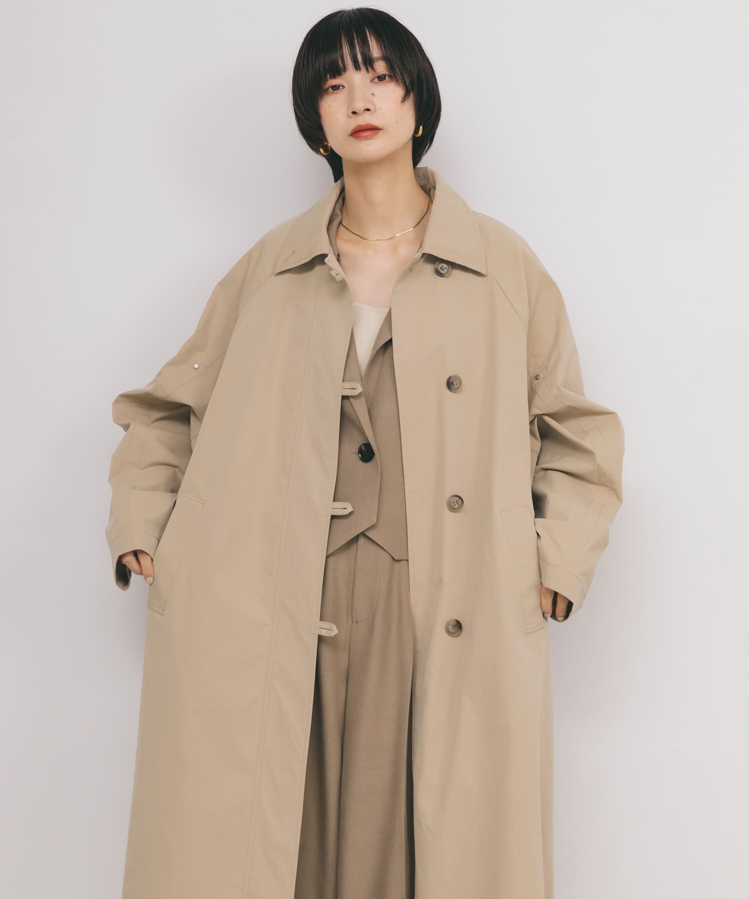  「BACKスリットステンカラーコート」|ステンカラーコート|ベージュ