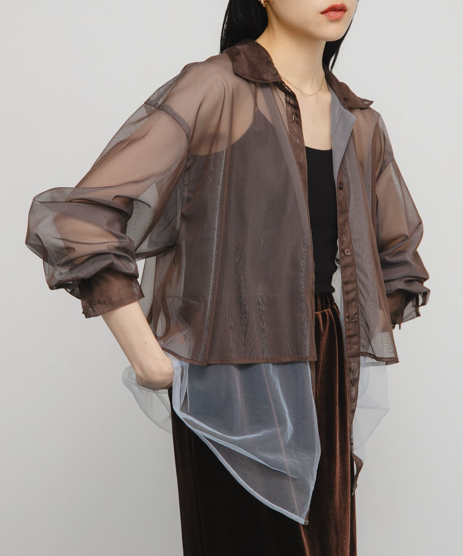  「チュールレイヤードシャツ」|シャツ・ブラウス|ブラウン